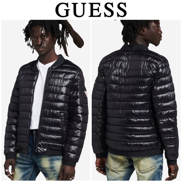 GUESS Men’s puffer bomber jacket in black, lightweight, size XL, NWOT - Picture 1 of 16